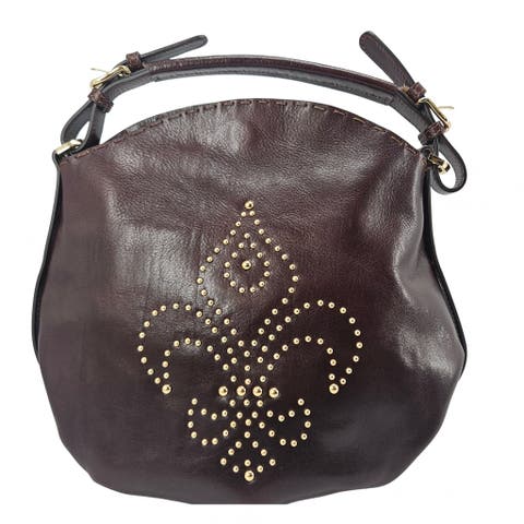 Studded Leather Fleur de lis Shoulder Bag