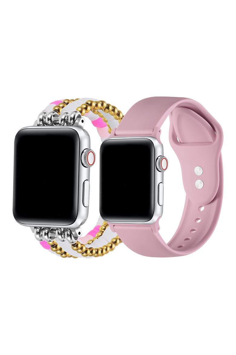 Bestie 2-Pack Beaded & Silicone Apple Watch® Watchbands, Alternate, color, PINK