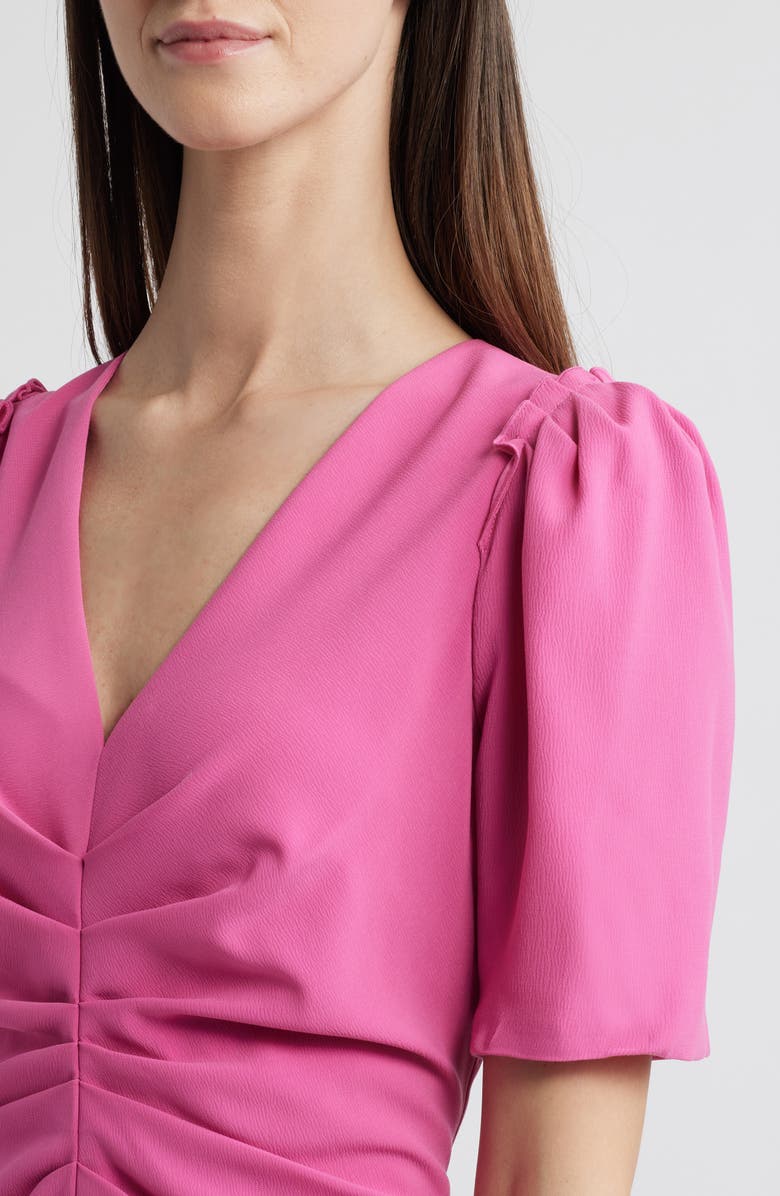 Vince Camuto Center Ruched Crepe Midi Dress, Alternate, color, Peony