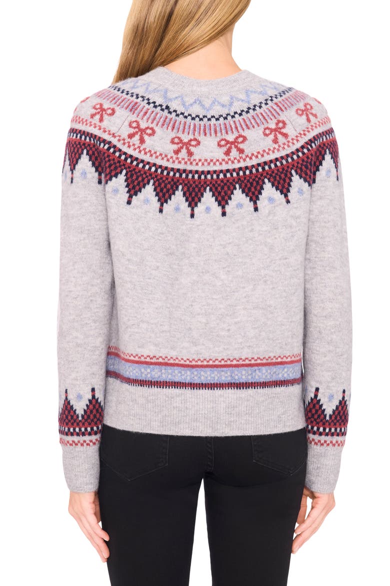 Bow Fair Isle Ribbon Detail Crewneck Sweater, Alternate, color, LIGHT HEATHER GREY