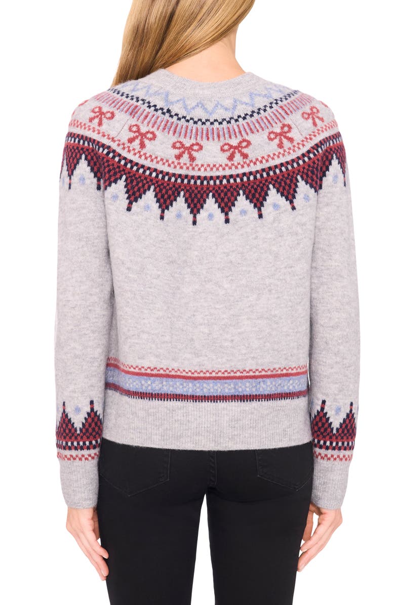 CeCe Bow Fair Isle Ribbon Detail Crewneck Sweater, Alternate, color, Light Heather Grey