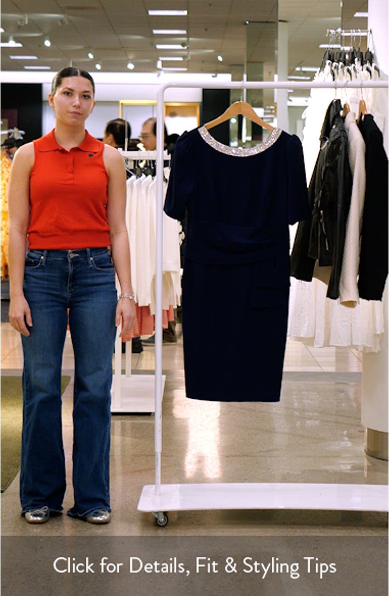 Crystal Detail Stretch Crepe Cocktail Sheath Dress, sales video thumbnail