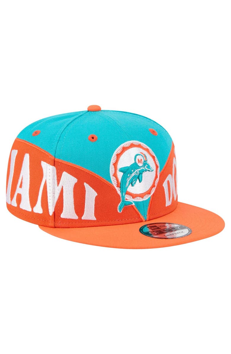 New Era Men's New Era  Aqua/Orange Miami Dolphins Split 9FIFTY Snapback Hat, Main, color, 