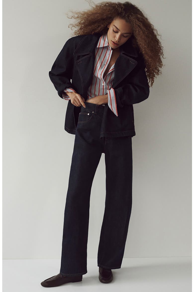 Cropped Cotton Denim Trench Coat, Alternate, color, RINSE WASH