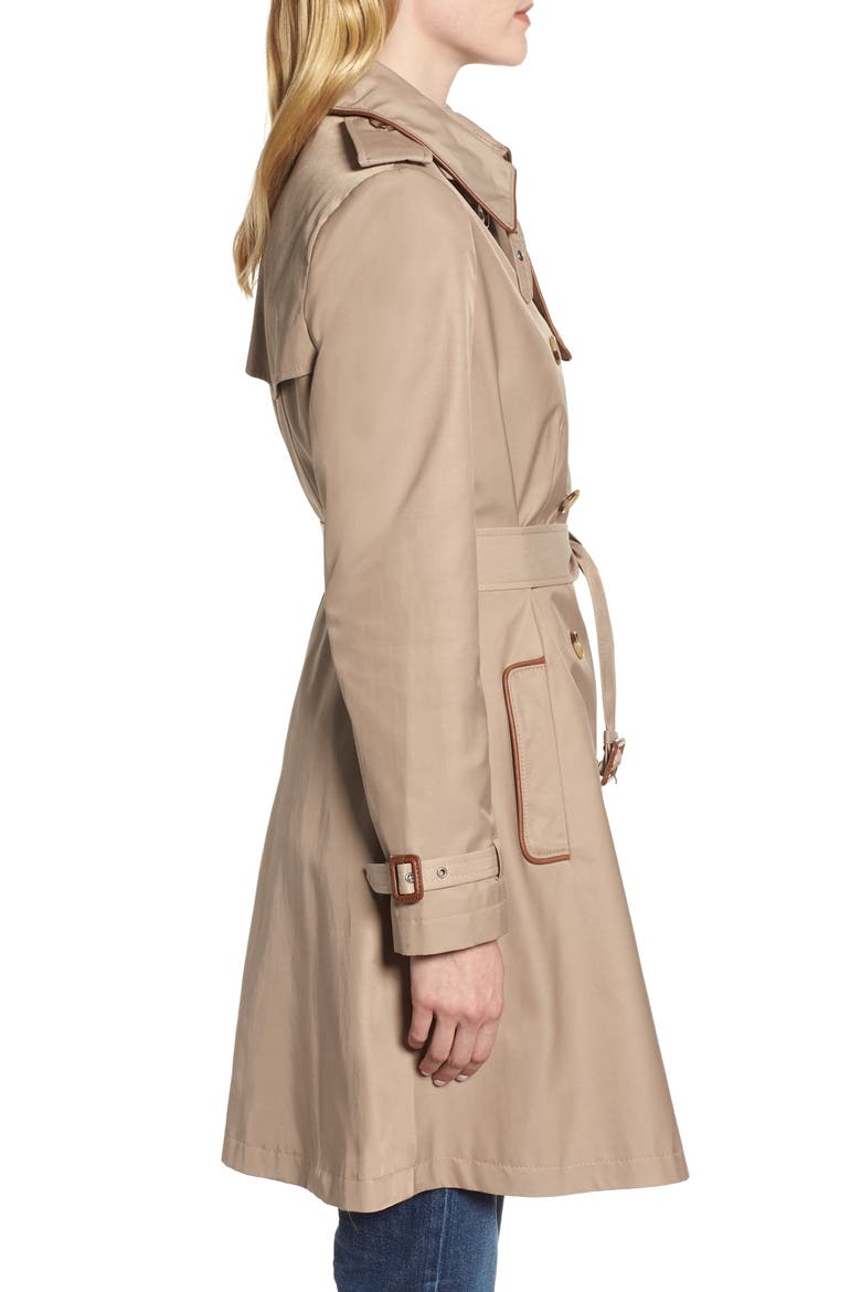 Faux Leather Trim Trench Coat, Alternate, color, SAND