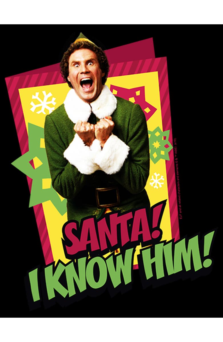 Elf Men's Elf Santa I Know Him Quote  Graphic T-Shirt, Alternate, color, Black