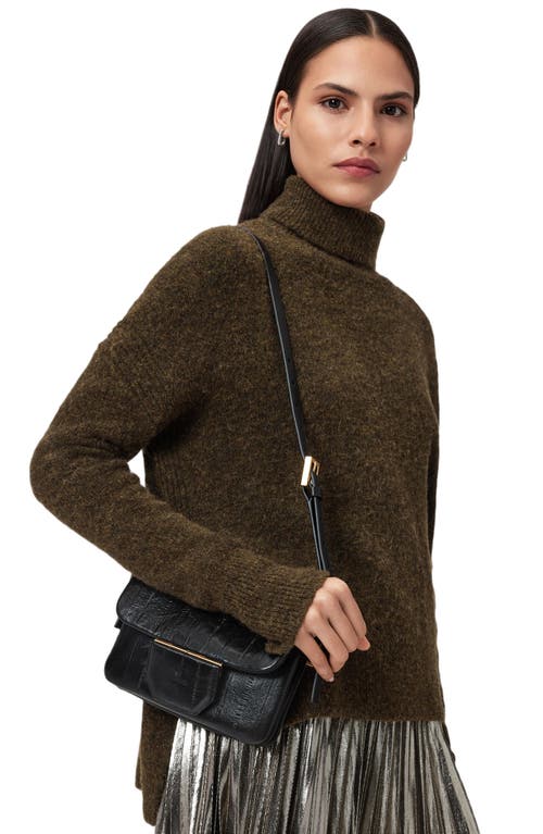 Allsaints Jupiter Eel Skin Embossed Leather Crossbody Bag In Black