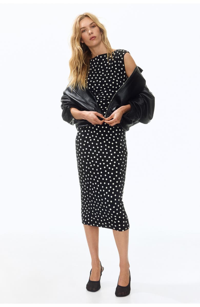 H&M Cap-sleeved dress, Main, color, Black/Dotted