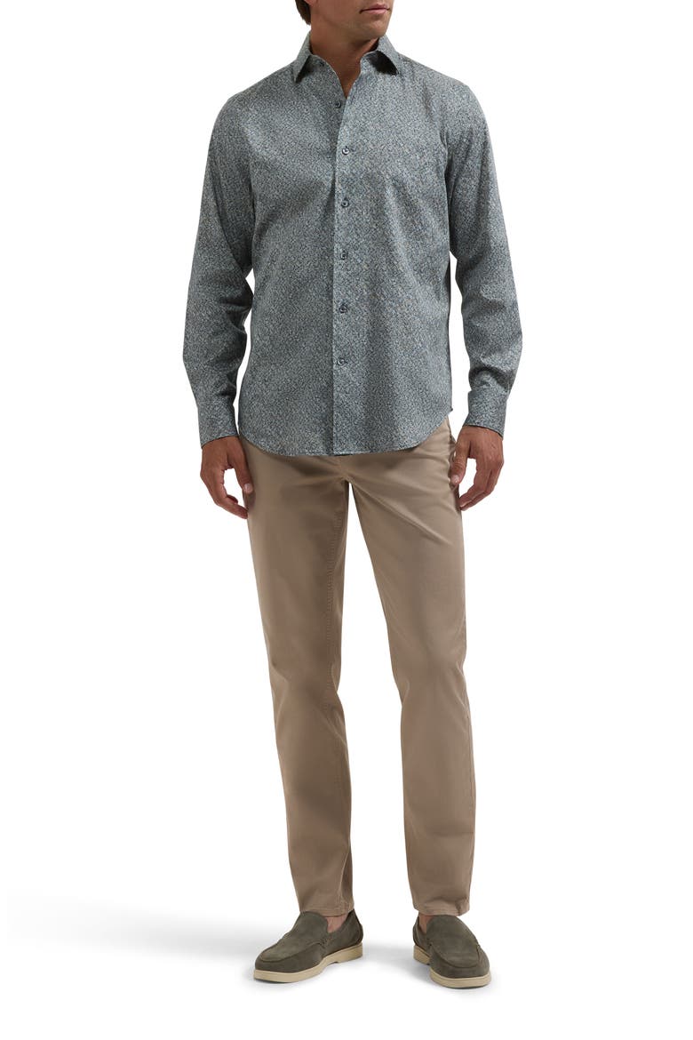 Alvin Shaped Fit Floral Cotton Shirt, Alternate, color, OLIVE