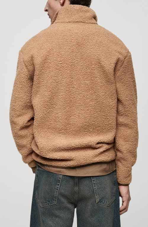 Mango Men's Regular-fit Fleece Quarter-zip Pullover In Medium Brown