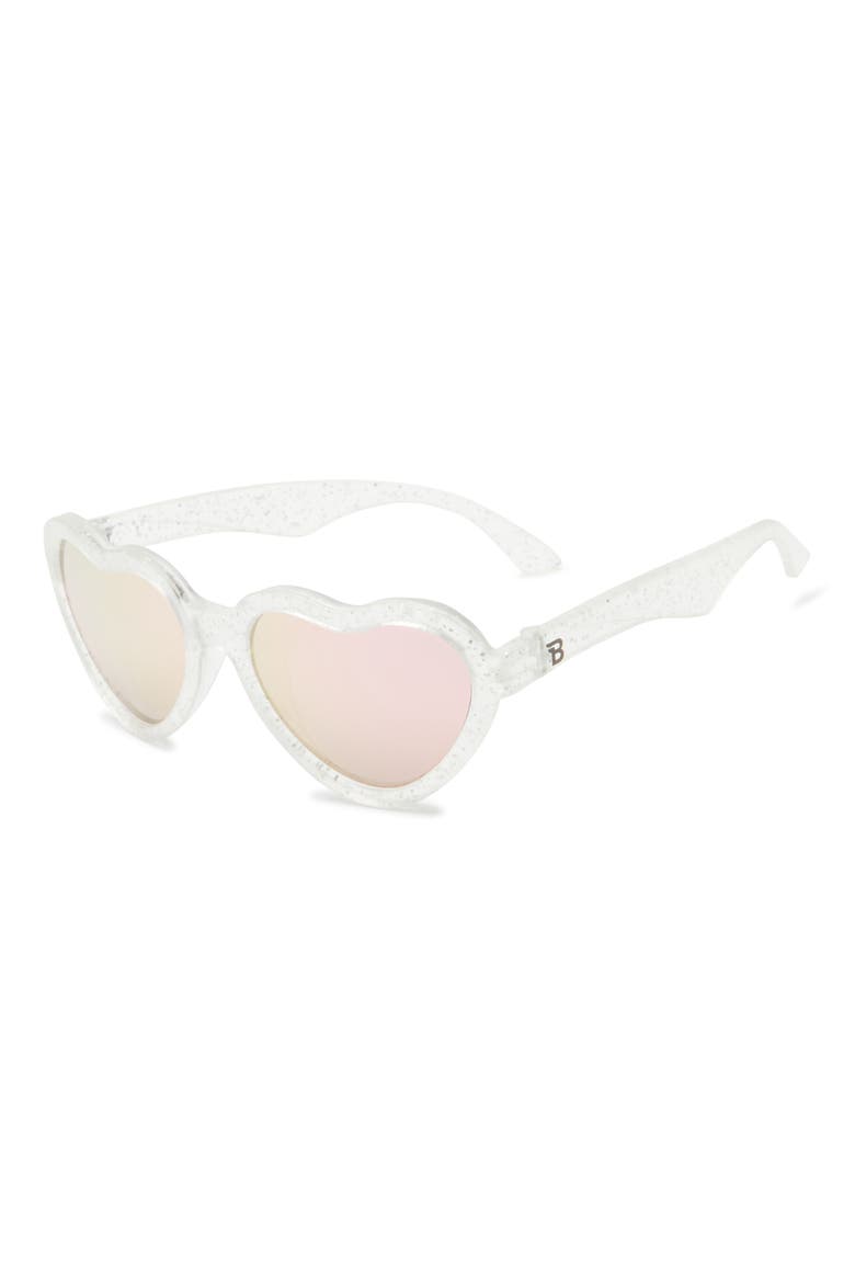 Kids' Mirrored Shimmer Heart Sunglasses, Main, color, SILVER GLITTER/ PINK