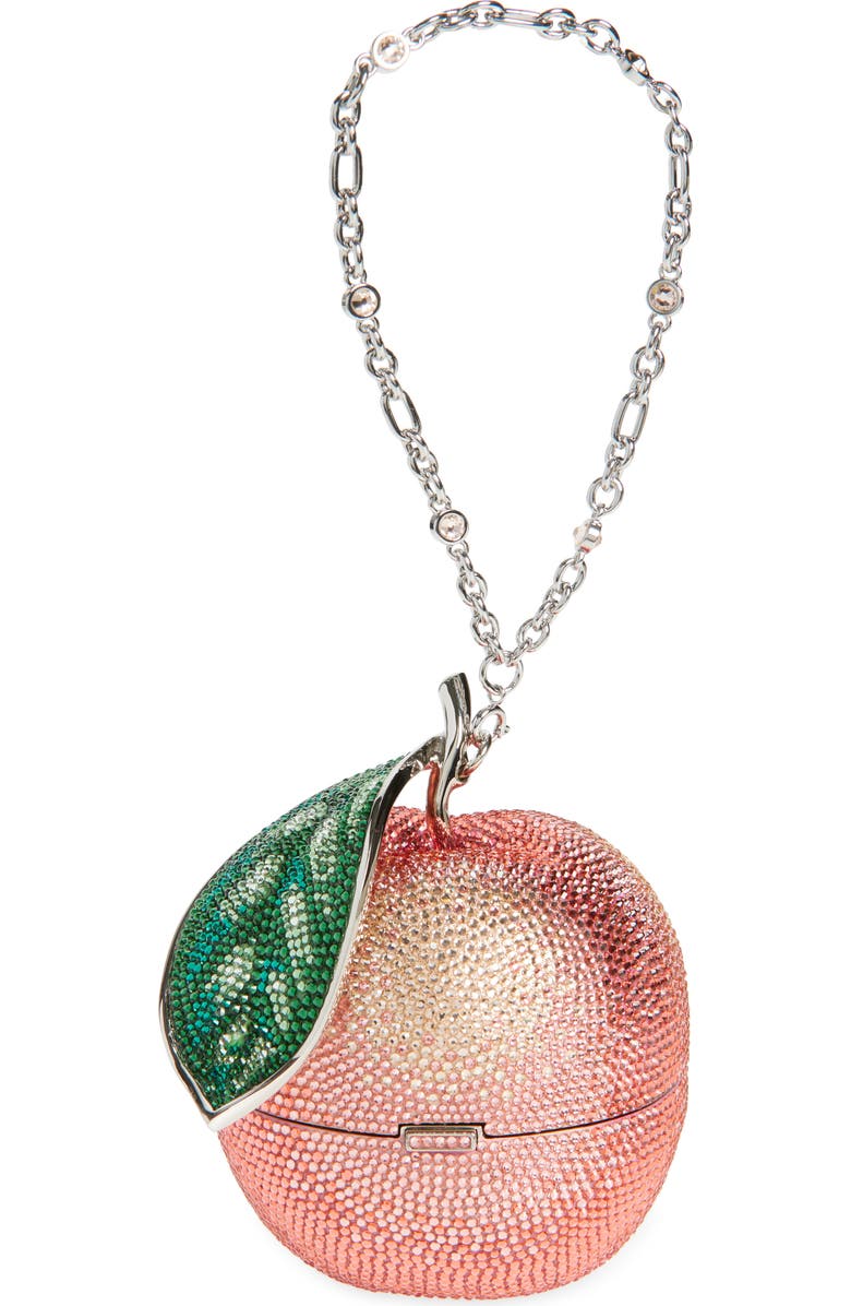 JUDITH LEIBER COUTURE Peachy Keen Crystal Embellished Clutch, Main, color, Silver Light Peach Multi