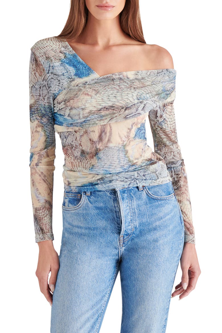 Pacie One-Shoulder Mesh Top, Main, color, BLUE MULTI