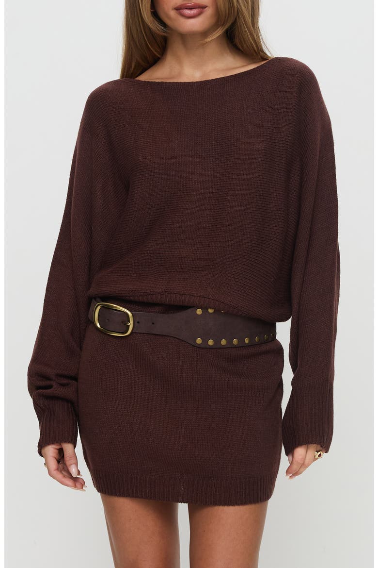 Bellamie Long Sleeve Sweater Minidress, Main, color, CHOCOLATE