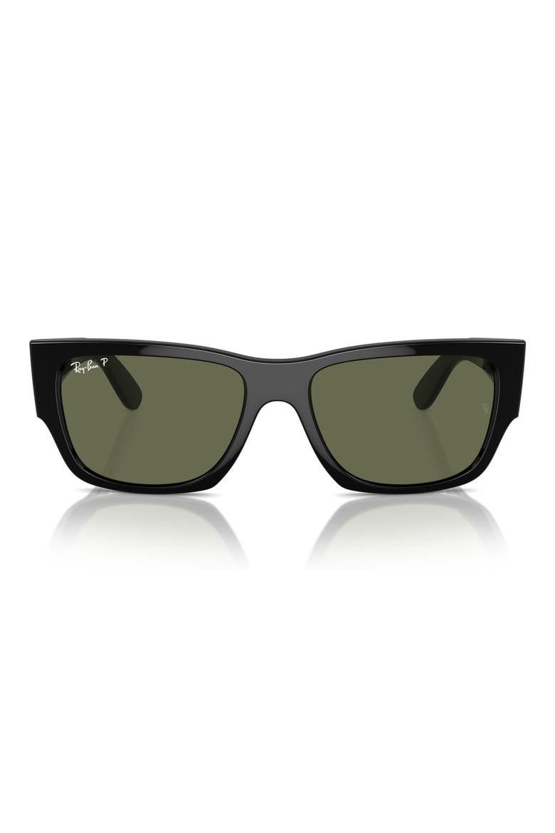 Carlos 56mm Polarized Rectangle Sunglasses, Main, color, BLACK