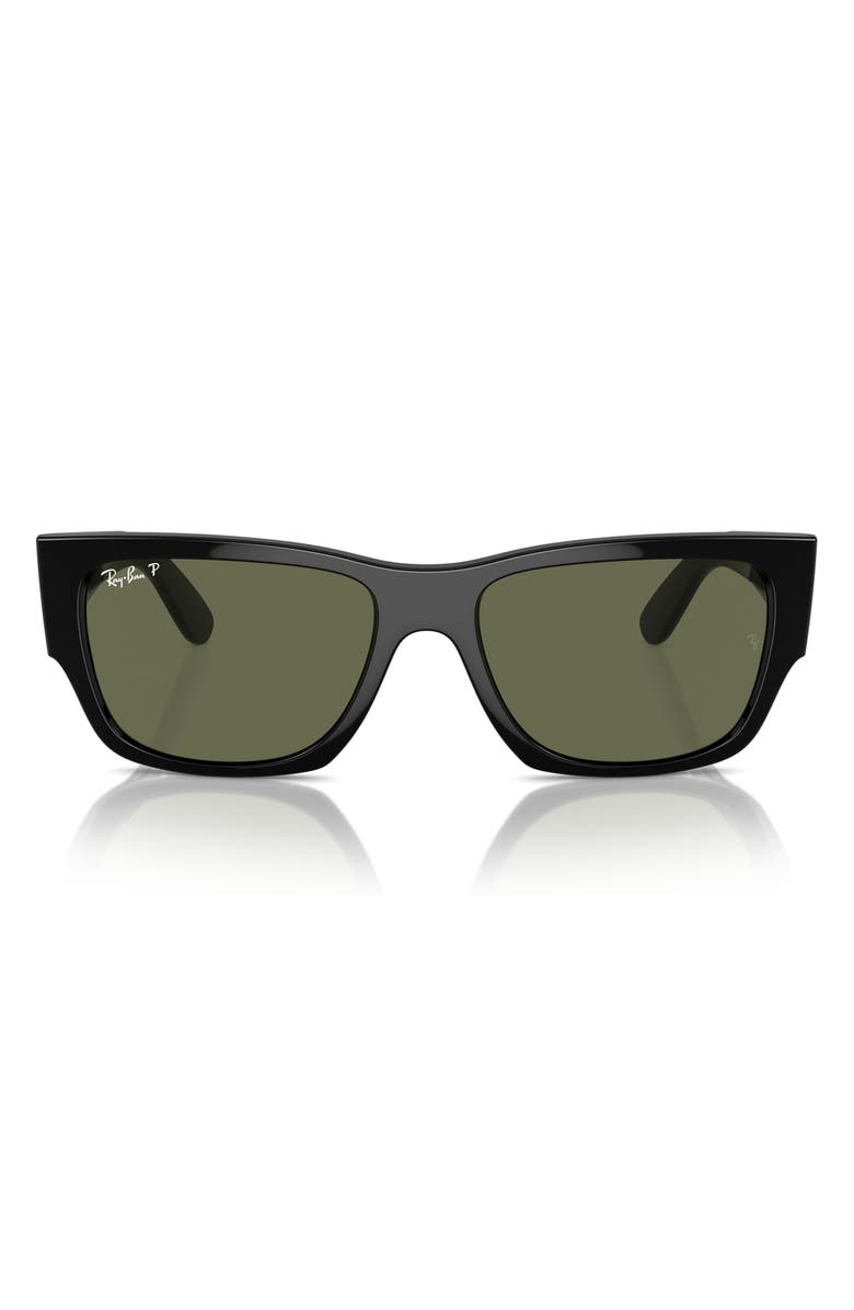 Ray-Ban Carlos 56mm Polarized Rectangle Sunglasses, Main, color, Black
