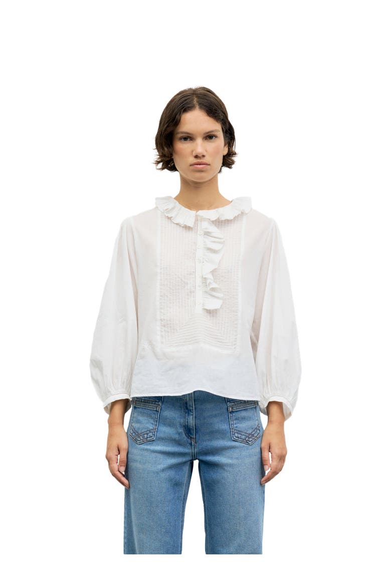 Leone Ruffle Pintuck Detail Shirt, Main, color, White