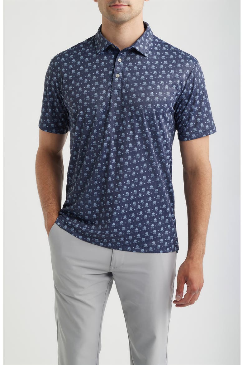 Cliff Floral Performance Golf Polo, Main, color, NAVY