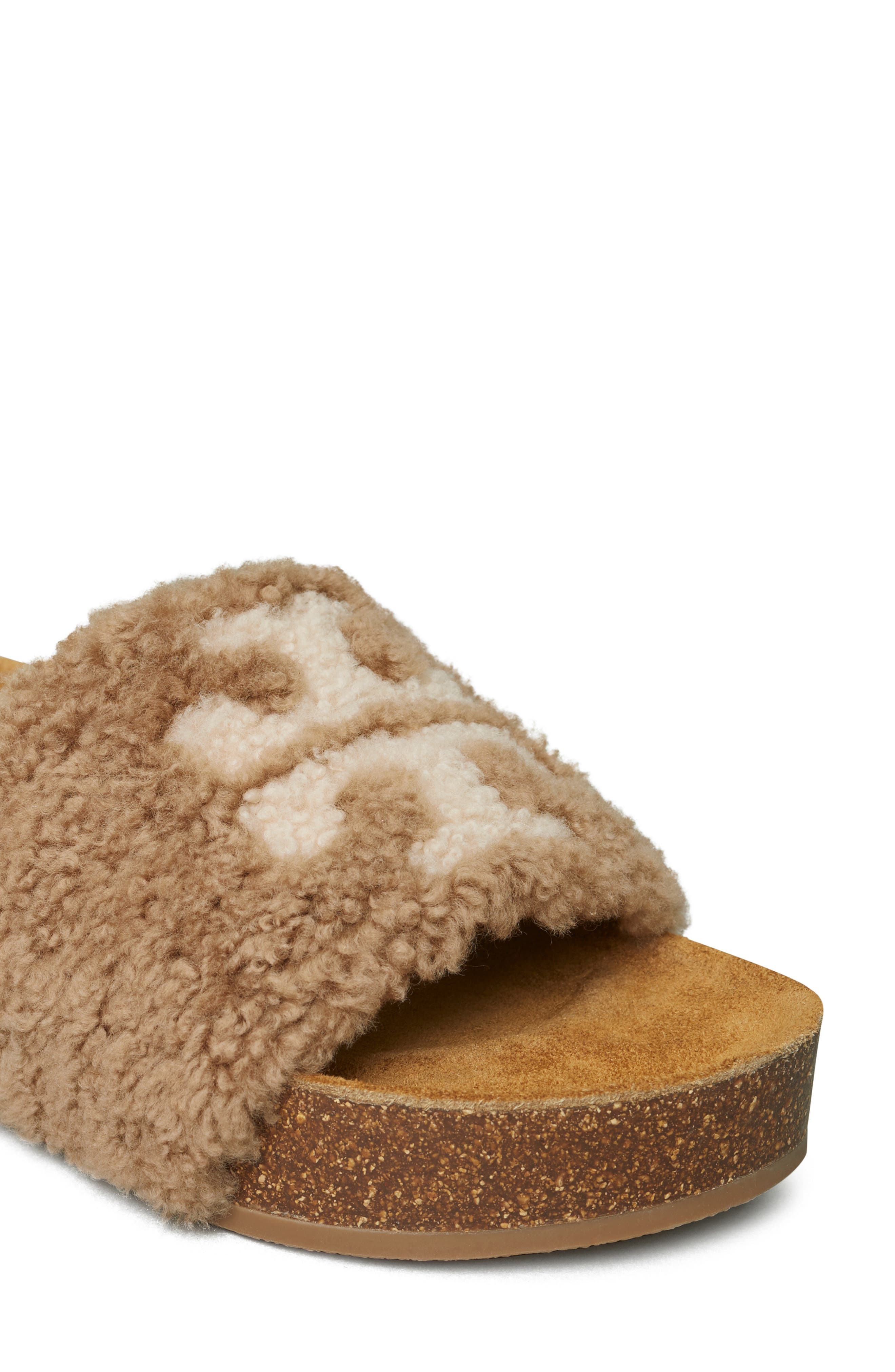 Tory Burch Double T Genuine Shearling Platform Slide Sandal, Alternate, color, 