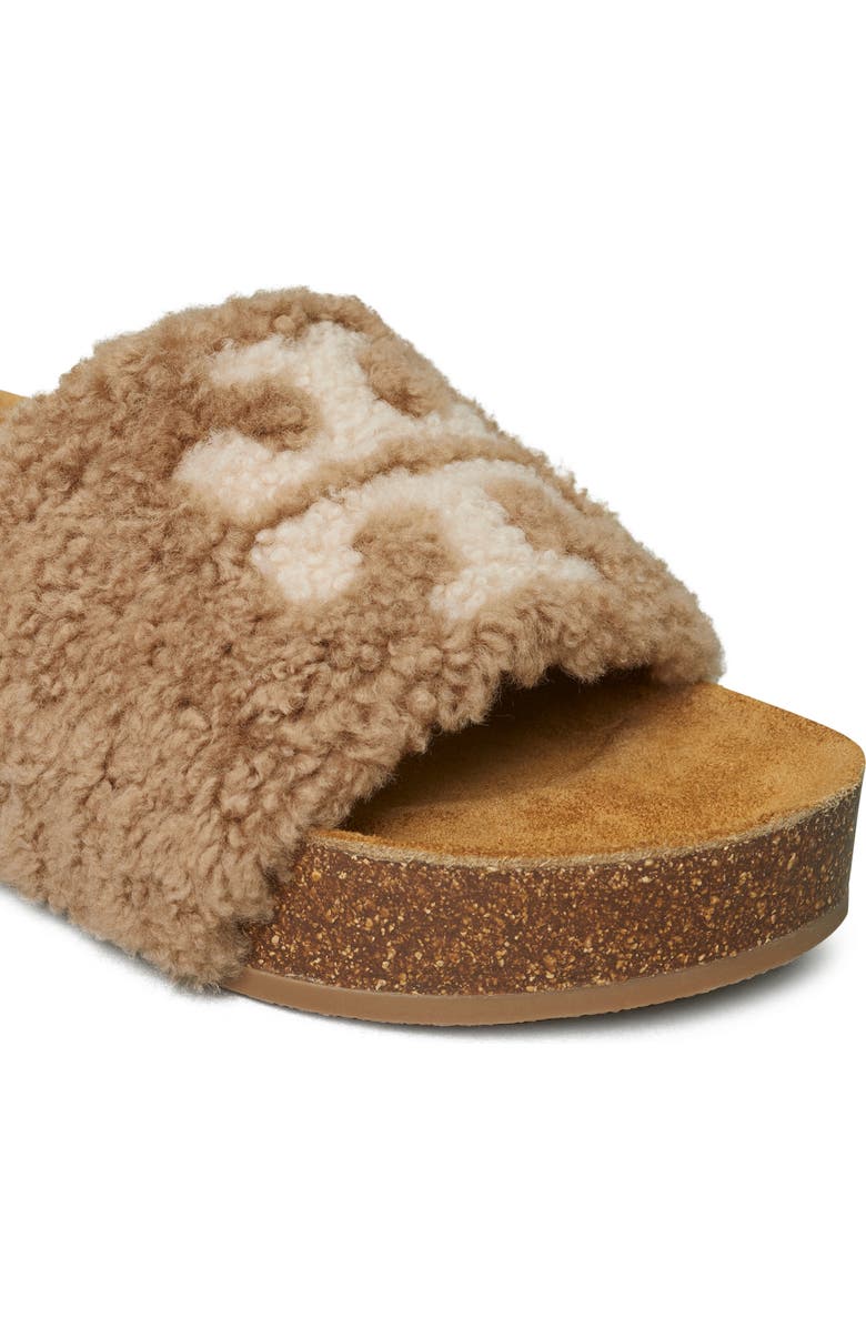 Tory Burch Double T Genuine Shearling Platform Slide Sandal, Alternate, color,