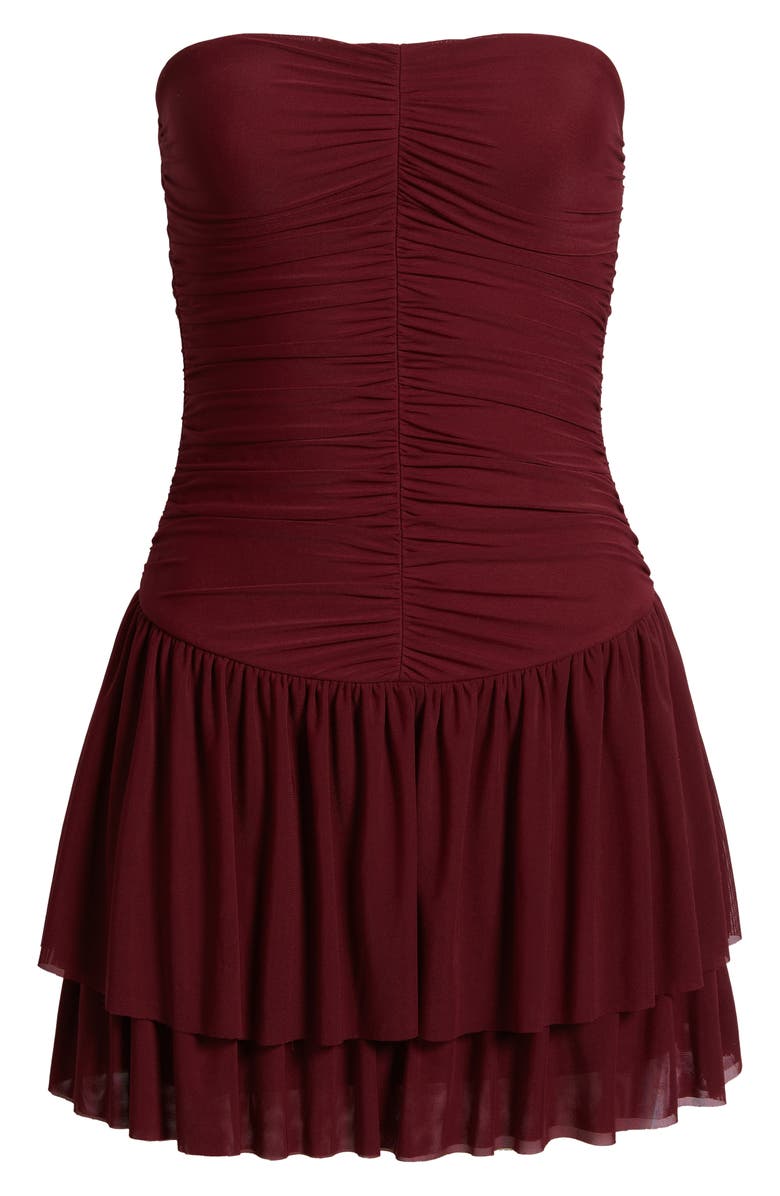 Nia Astrid Strapless Mesh Minidress, Alternate, color, Chianti