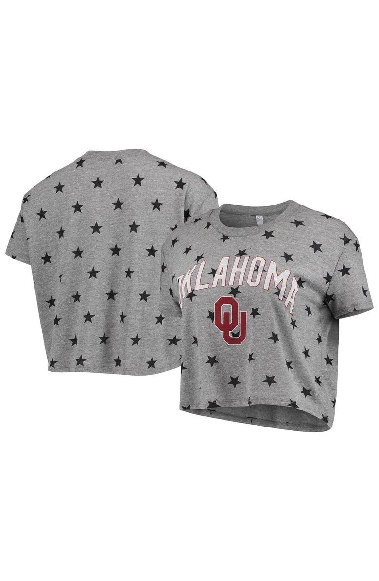 ALTERNATIVE APPAREL Women's Alternative Apparel Heathered Gray Oklahoma Sooners Headliner Stars Cropped Tri-Blend T-Shirt, Main, color, 