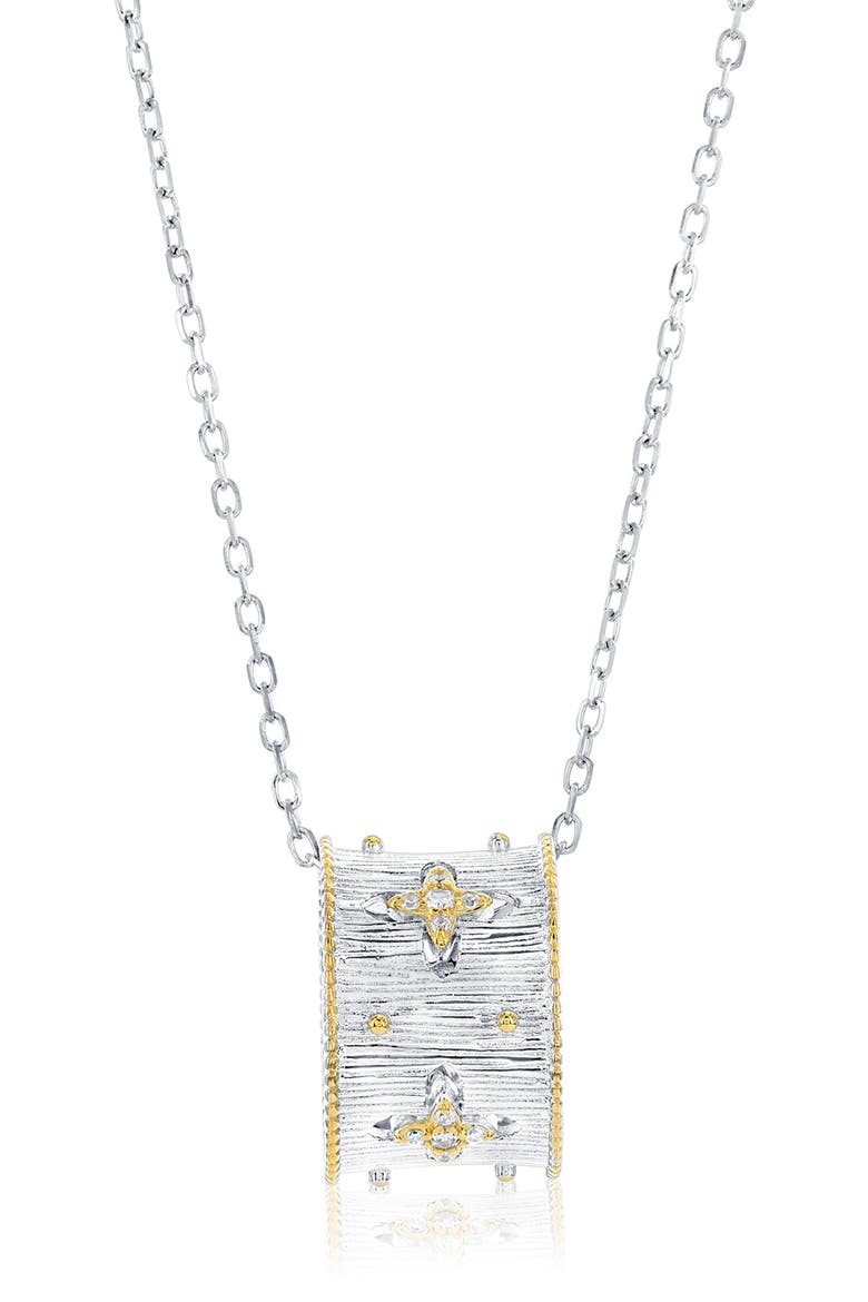 Italian Florentine Cubic Zirconia Pendant Necklace, Alternate, color, WHITE/ SILVER