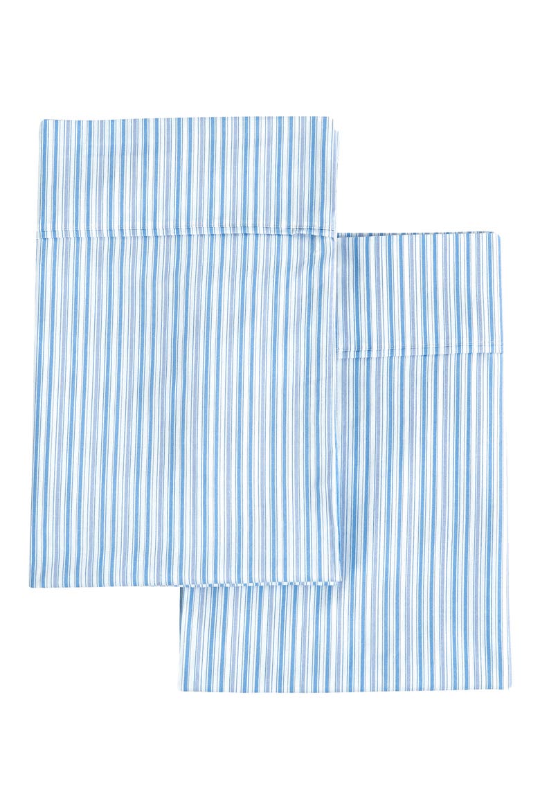Set of 2 Percale Stripe Cotton Pillowcase, Main, color, BLUE