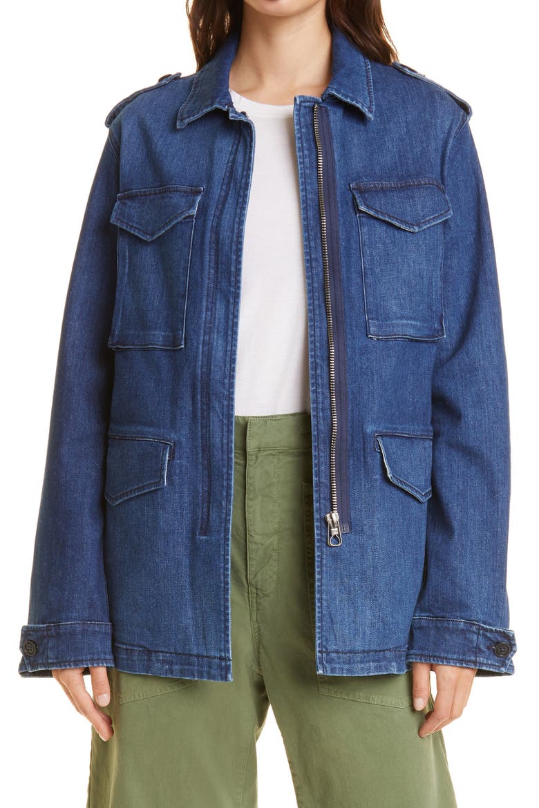 Wren Distressed Denim Jacket, Main, color, DEEP BLUE WASH