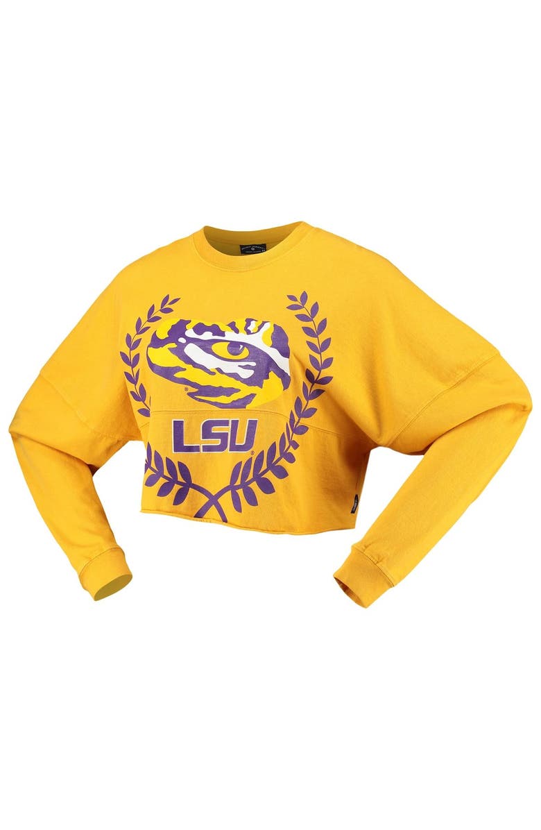 SPIRIT JERSEY Women's Gold LSU Tigers Laurels Crop Long Sleeve T-Shirt, Alternate, color, 