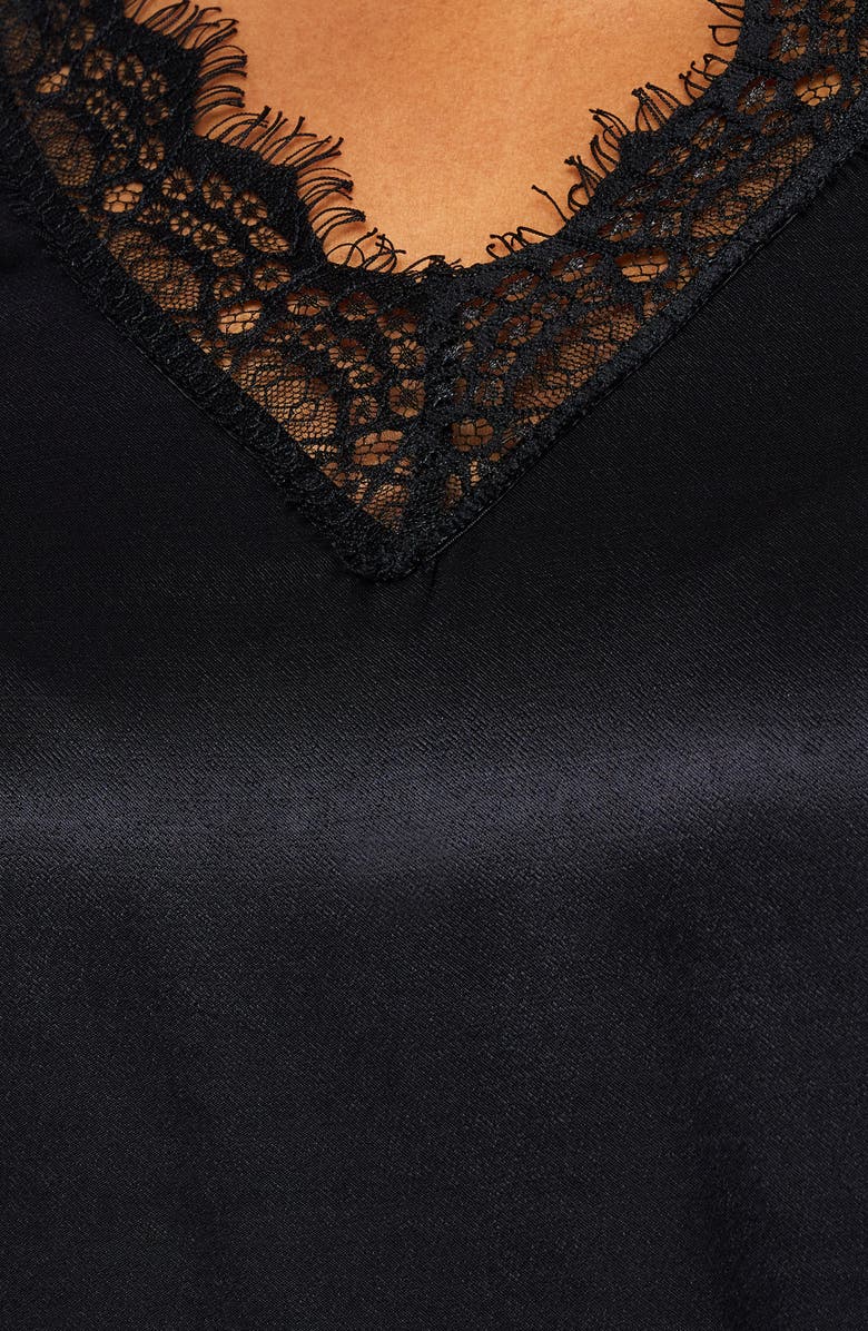 Estelle Alessandra Lace Trim Satin Tank Top, Alternate, color, Black