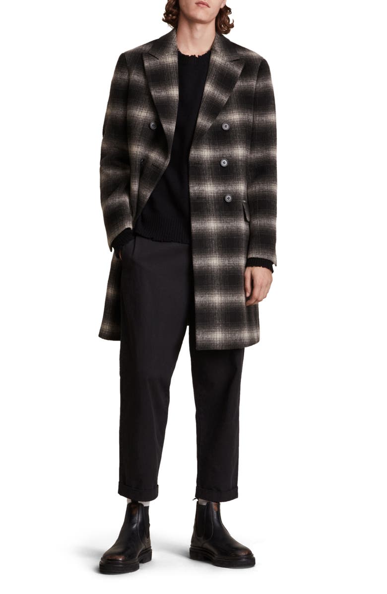 AllSaints Ventry Plaid Double Breasted Coat, Alternate, color, 