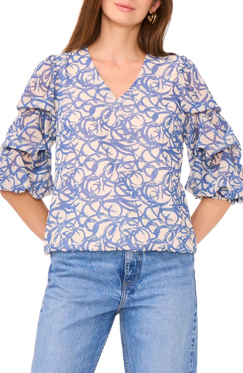 Print Bubble Sleeve Top
