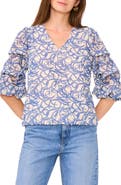 Vince Camuto Print Bubble Sleeve Top