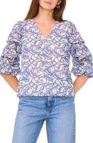 Vince Camuto Print Bubble Sleeve Top