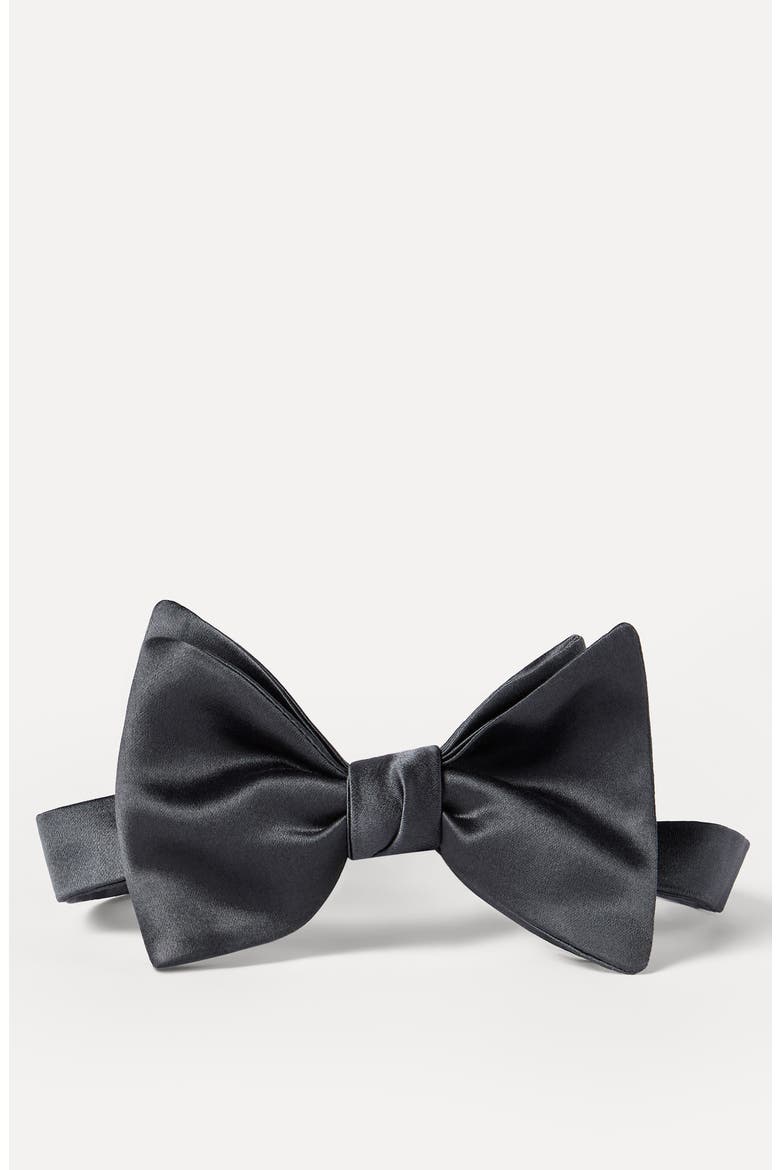 Cotton and silk satin bow tie, Alternate, color, Anthracite
