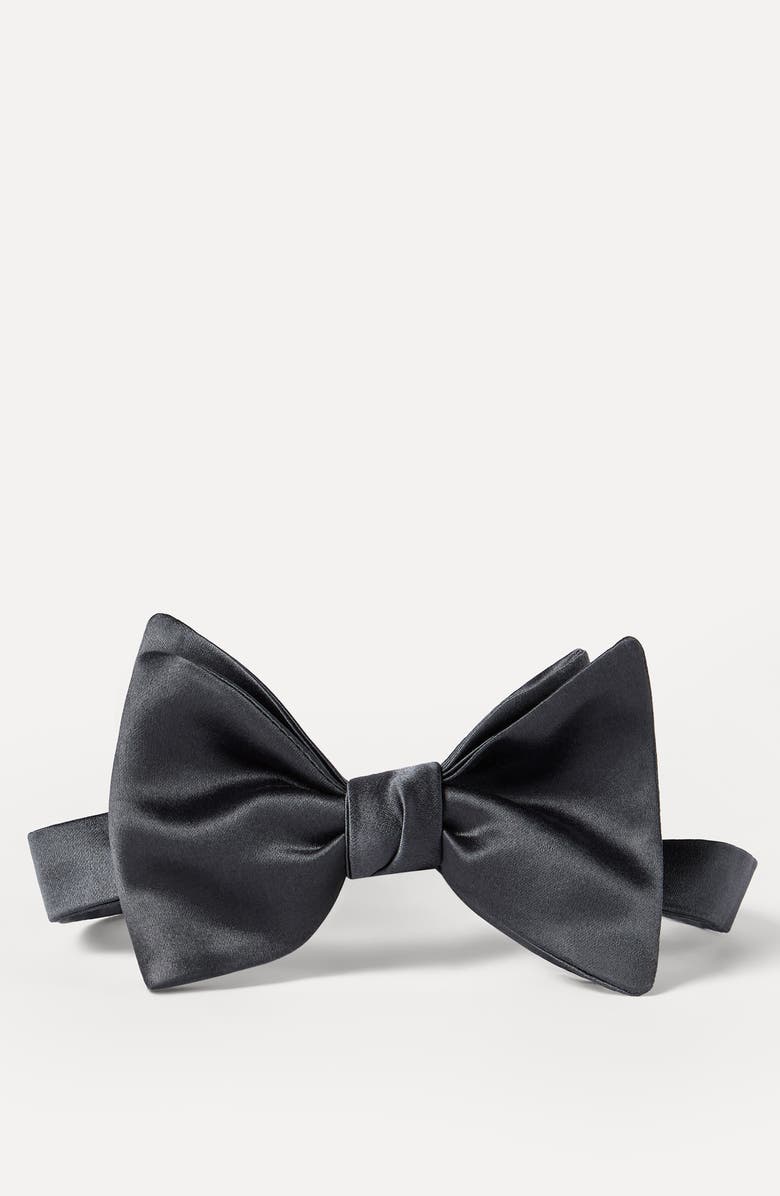 Brunello Cucinelli Cotton and silk satin bow tie, Alternate, color, Anthracite