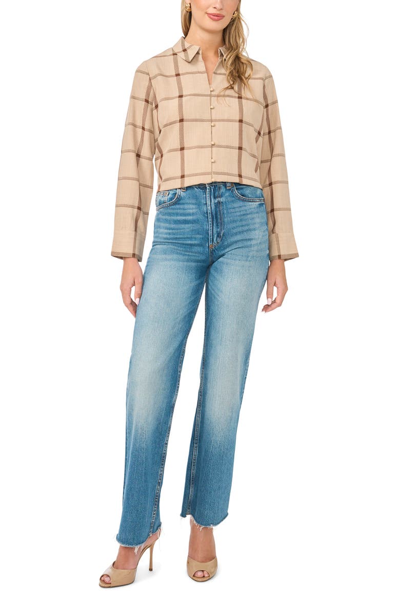 Windopane Plaid Button-Up Shirt, Alternate, color, FALL CAMEL