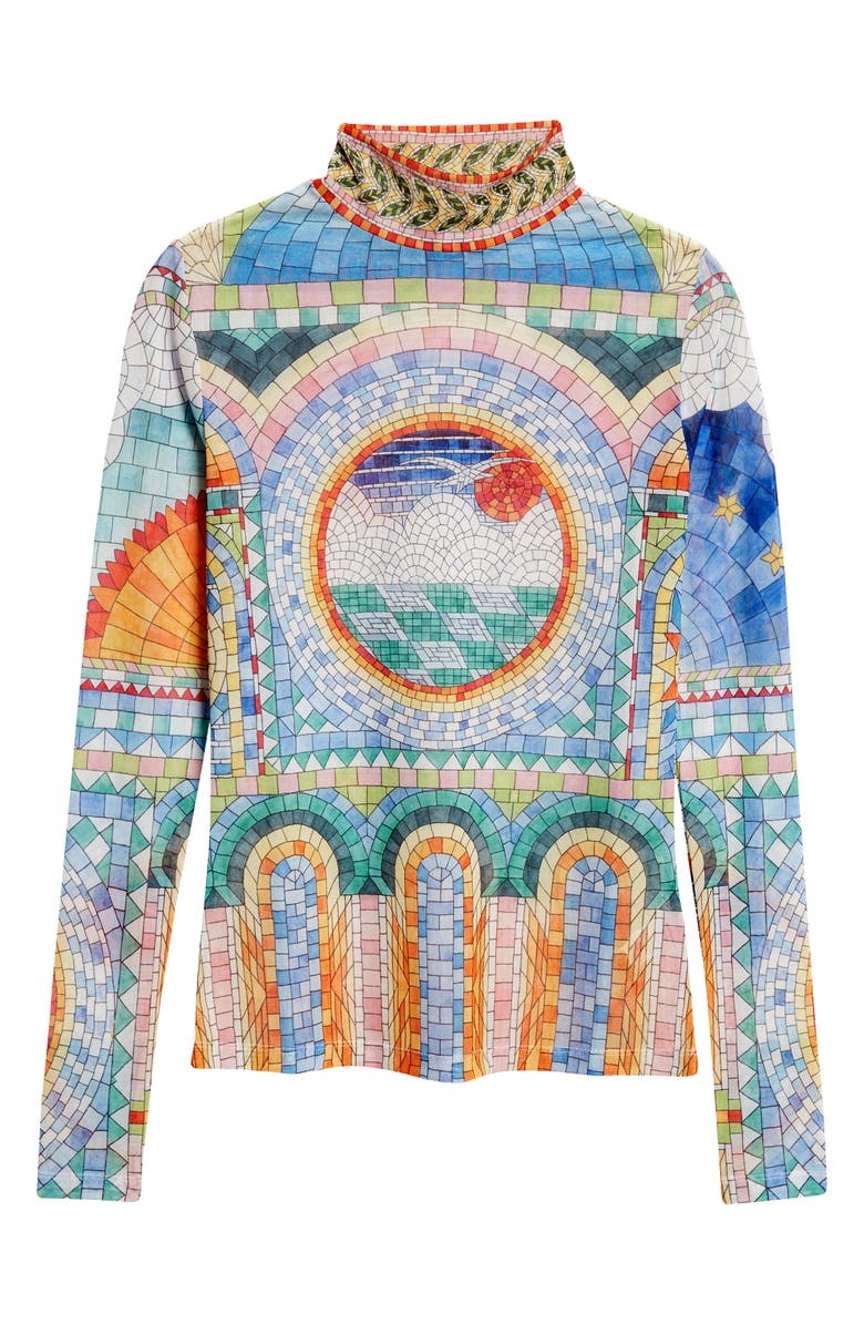 Casablanca Mosaic de Damas Print Mesh Turtleneck Top, Alternate, color, 