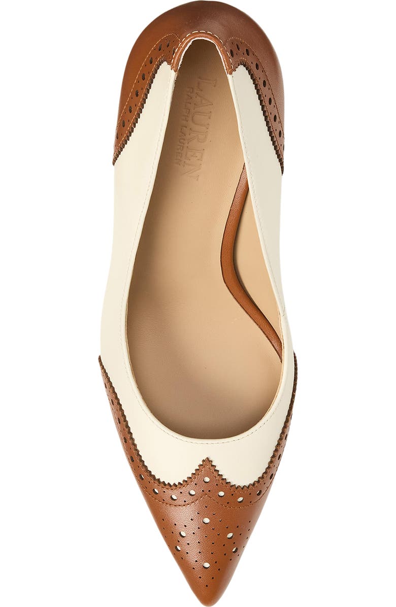 Ralph Lauren Lynden Perforated Pointed Toe Pump, Alternate, color, Vanilla/ Lauren Tan