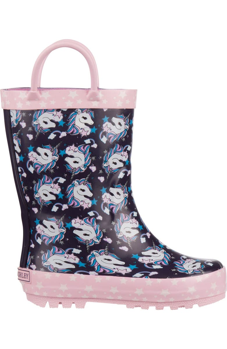 Laura Ashley Unicorn Print Rain Boot, Alternate, color,