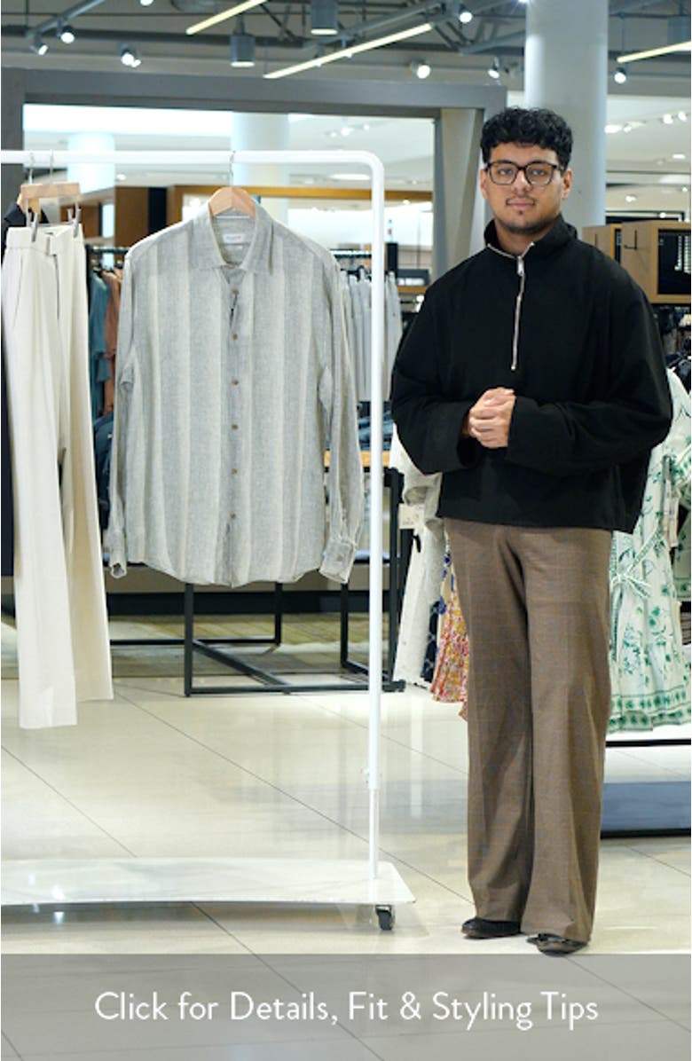 Julian Shaped Fit Shadow Stripe Linen Button-Up Shirt, sales video thumbnail