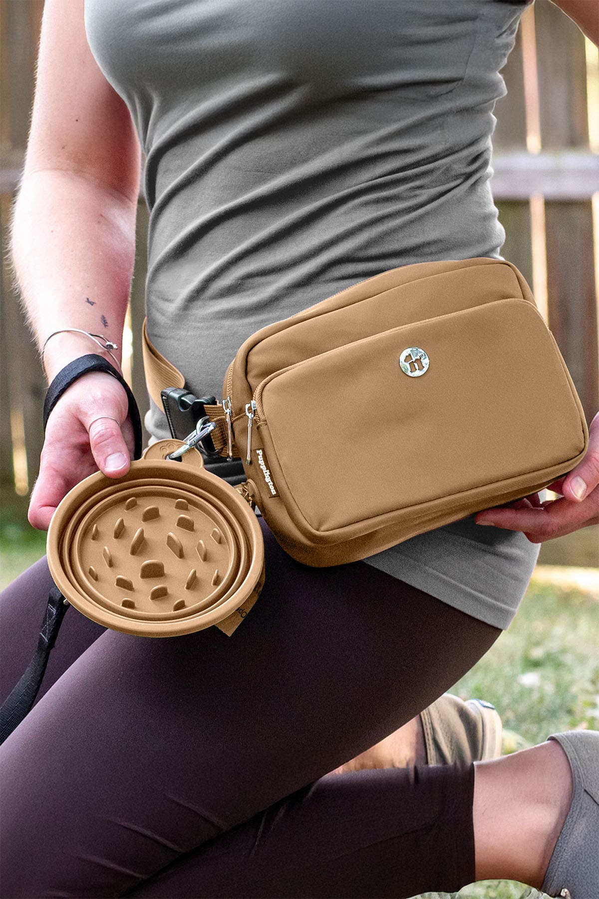Puppington Walk Star Kit 3-in-1 Dog Walk Bag & Bowl plus Matching 90 Refill Dog Waste Bags, Alternate, color, Latte Beige