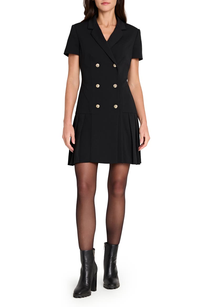 Double Breasted Pleated Hem Dress, Main, color, BLACK