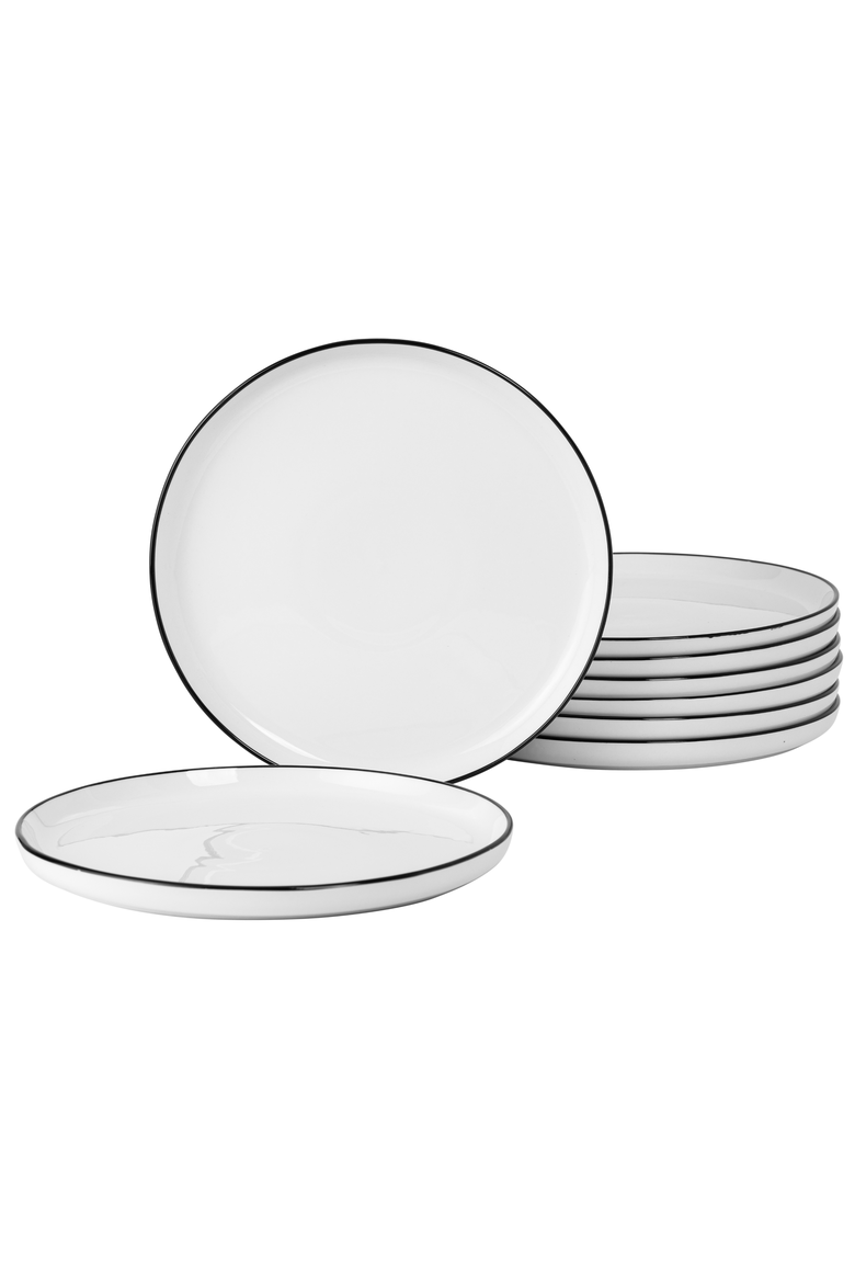 Oslo 8 Piece Porcelain Dinner Plate Set, Alternate, color, White with Black Rim