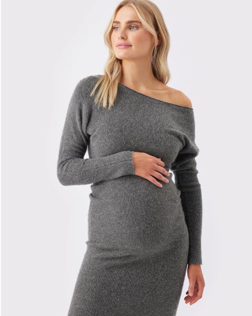 Ripe Maternity Tobie Charcoal Marle Off Shoulder Knit Dress For Maternity Style In Gray