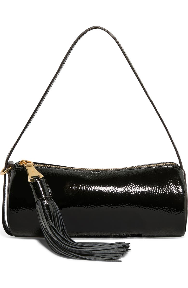 AIMEE Barrel Leather Shoulder Bag, Main, color, Black Crinkle Patent