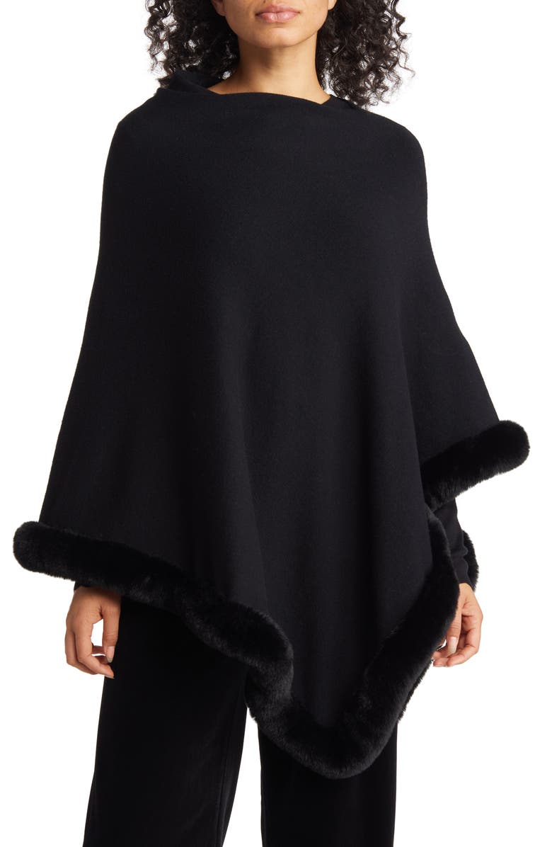 Ming Wang Heritage Fit Faux Fur Trim Poncho, Main, color, 