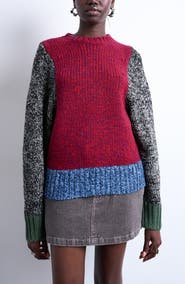 Topshop Colorblock Crewneck Sweater