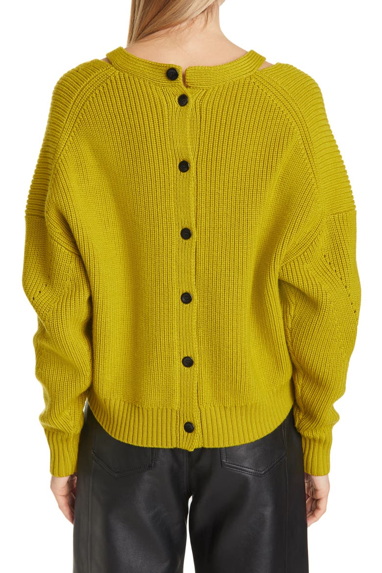 Cut Out Button Back Wool Cardigan, Alternate, color, ACID GREEN